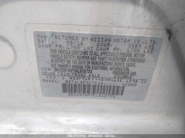 3N1CN7AP7KL810723 Nissan Versa Sedan S