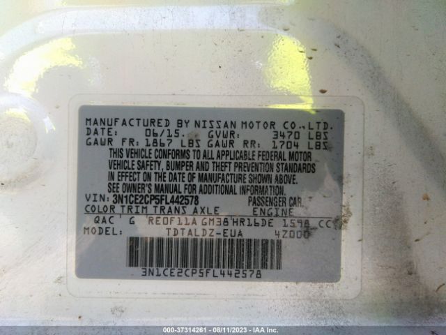 3N1CE2CP5FL442578 Nissan Versa Note Sv