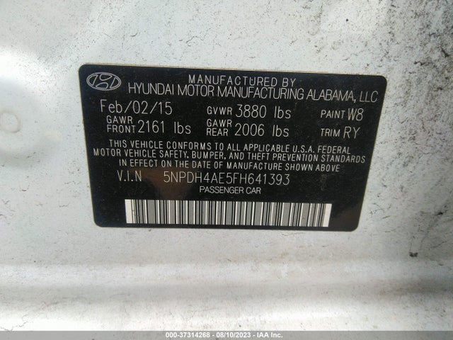 Hyundai ELANTRA SE 2015 5NPDH4AE5FH641393 Image 9