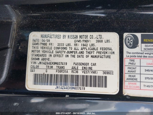 2009 NISSAN 370Z TOURING VIN: JN1AZ44EX9M407419