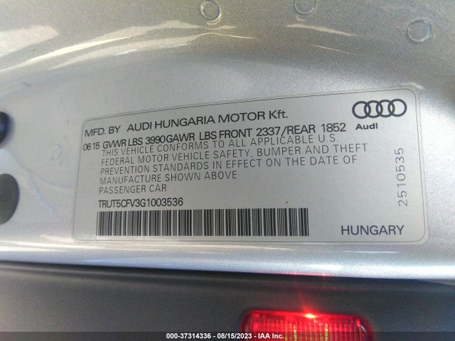 2016 Audi TT, VIN: TRUT5CFV3G1003536