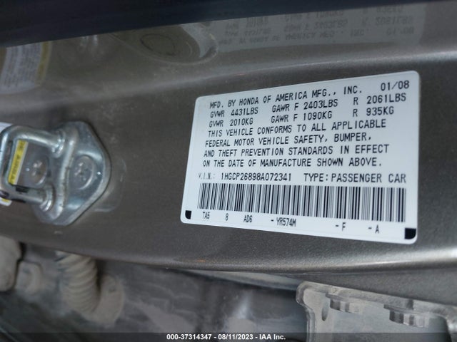 2008 HONDA ACCORD SDN EX-L VIN: 1HGCP26898A072341