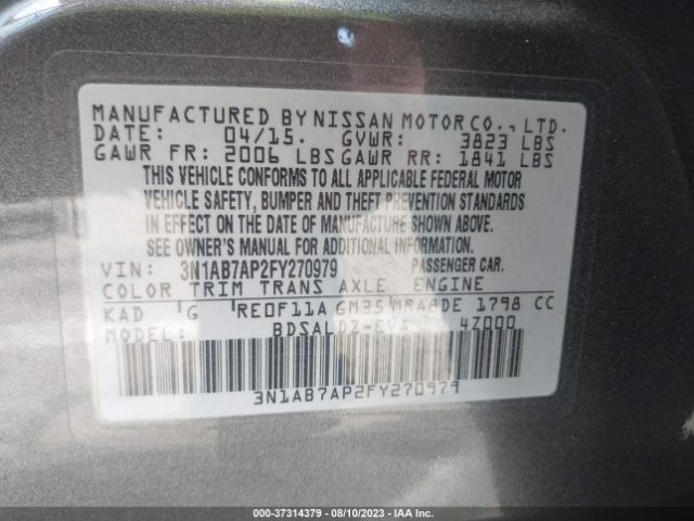 3N1AB7AP2FY270979 Nissan Sentra Sr/sl/s/sv/fe+ S