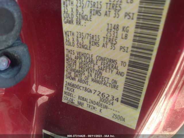 1N6BD0CT8GN726234 Nissan Frontier S/sv