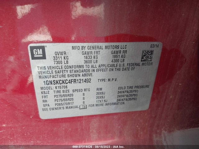 Chevrolet Tahoe Ltz 2015 1GNSKCKC4FR121492 Image 9