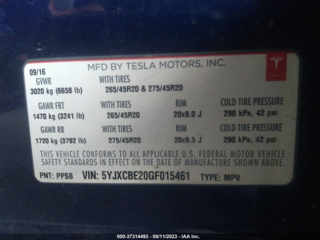 5YJXCBE20GF015461 Tesla Model X 70d/90d/75d/60d/p100d