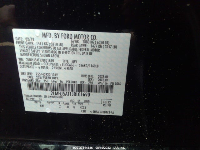2018 Lincoln MKT, VIN: 2LMHJ5AT1JBL01690