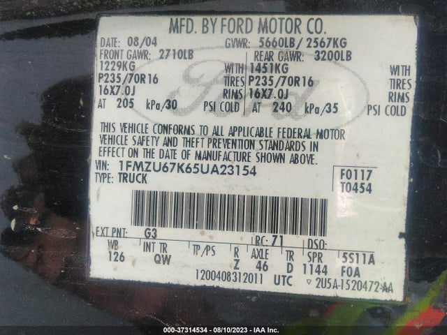 Продаж на аукціоні авто 2005 Ford Explorer Sport Trac Xls/xlt, vin: 1FMZU67K65UA23154, номер лоту: 37314534