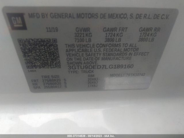 3GTU9DED7LG189160 GMC Sierra 1500 Slt