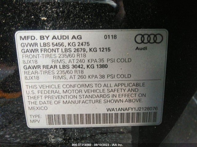 WA1ANAFY1J2128076 Audi Q5 Premium/tech Premium