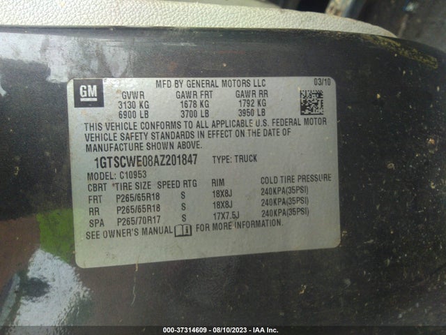 2010 GMC SIERRA 1500 SLT VIN: 1GTSCWE08AZ201847