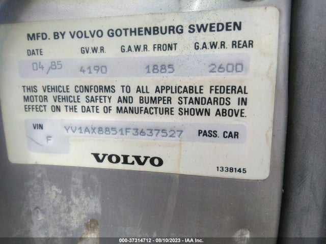 1985 VOLVO 245 DL/GL VIN: YV1AX8851F3637527