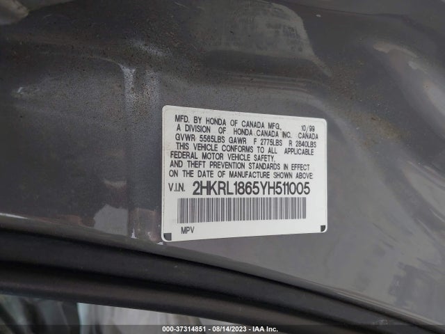 2000 HONDA ODYSSEY EX VIN: 2HKRL1865YH511005