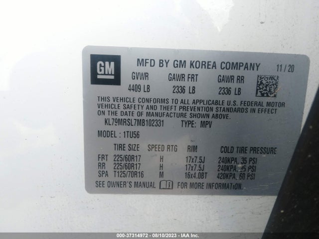 Chevrolet Trailblazer Lt 2021 KL79MRSL7MB102331 Image 9