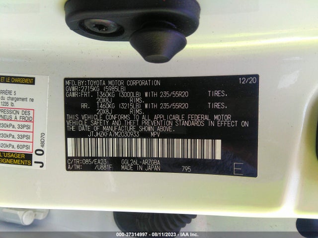 JTJHZKFA7M2030933 Lexus Rx Rx 350l