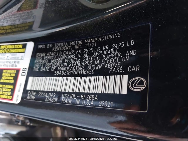 58ADZ1B17NU116450 Lexus Es Es 350