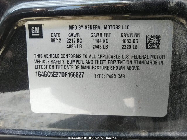 2013 Buick Lacrosse Leather მანქანა იყიდება აუქციონზე, vin: 1G4GC5E37DF166827, აუქციონის ნომერი: 37315110