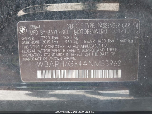 2010 BMW 3 SERIES 328I VIN: WBAPH7G54ANM53962