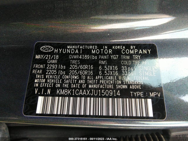 Hyundai Kona Se 2018 KM8K1CAAXJU150914 Image 9