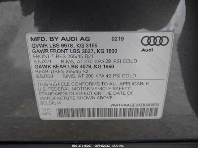 WA1VAAGE9KB006830 Audi E-tron Prestige