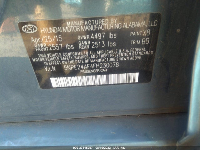 Hyundai Sonata 2.4l Se 2015 5NPE24AF4FH230078 Image 9