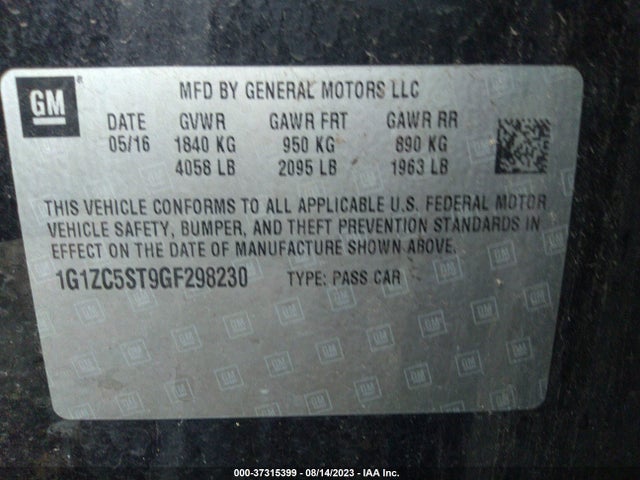 Chevrolet MALIBU LS 2016 1G1ZC5ST9GF298230 Image 9
