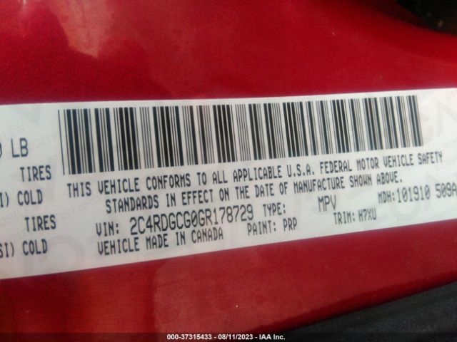 2C4RDGCG0GR178729 Dodge Grand Caravan Sxt