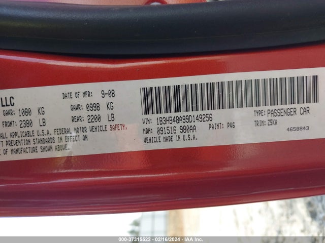 2009 DODGE CALIBER SXT VIN: 1B3HB48A99D149256