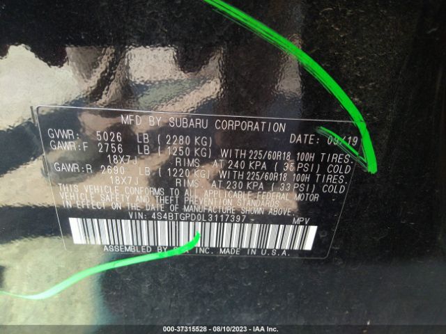 2020 SUBARU OUTBACK 4S4BTGPD0L3117397 Photo 8