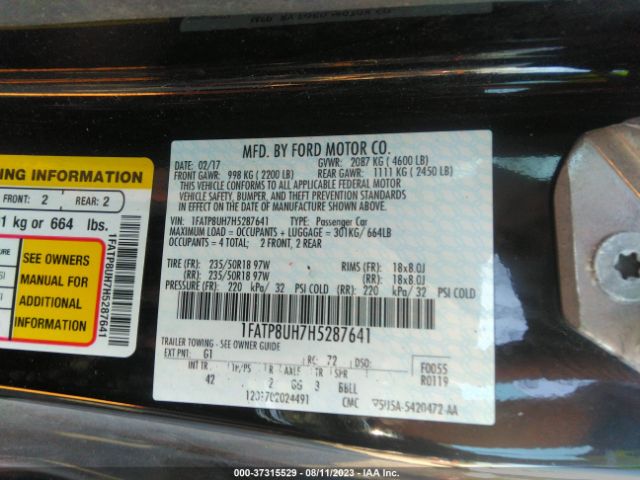 2017 FORD MUSTANG 1FATP8UH7H5287641 Photo 8