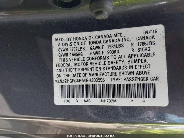 Honda Civic Coupe Lx 2016 2HGFC4B54GH303596 Image 9