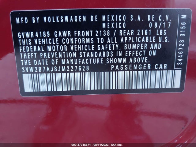 3VW2B7AJ8JM227628 Volkswagen Jetta 1.4t S