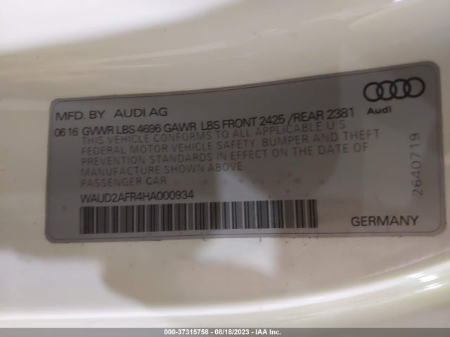 2017 Audi A5, VIN: WAUD2AFR4HA000934