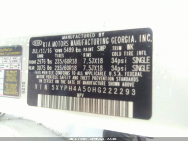 5XYPH4A50HG222293 KIA Sorento Ex V6