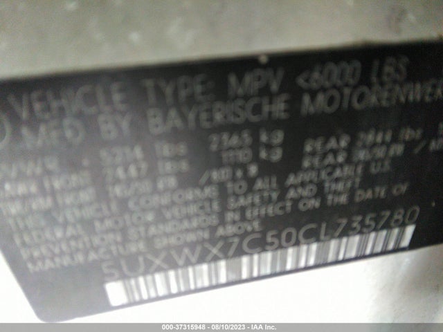 2012 BMW X3 35I VIN: 5UXWX7C50CL735780