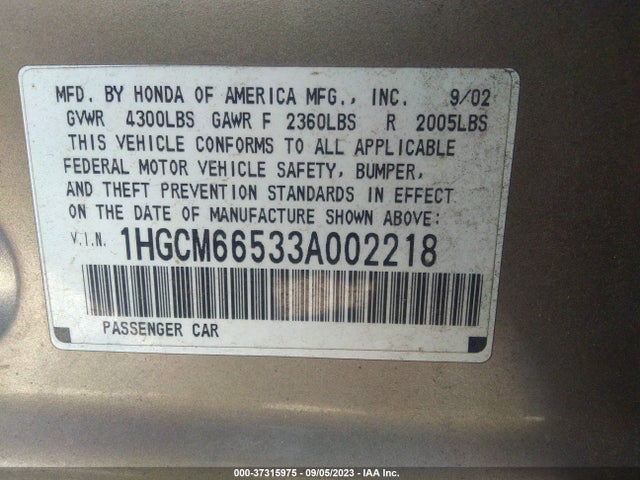 2003 HONDA ACCORD SDN EX VIN: 1HGCM66533A002218