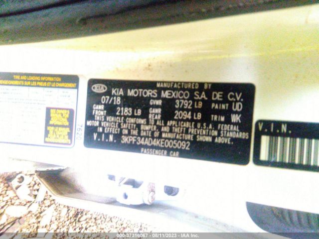 3KPF34AD4KE005092 KIA FORTE S