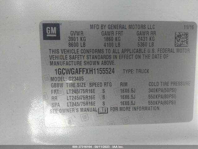 Chevrolet EXPRESS CARGO VAN 2017 1GCWGAFFXH1155524 Image 9
