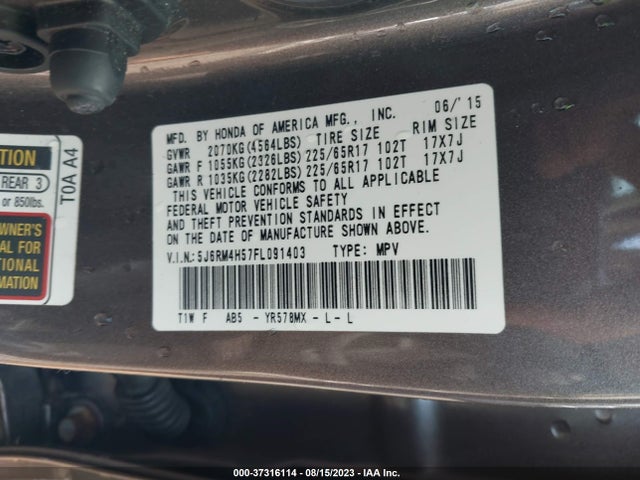 Honda CR-V EX 2015 5J6RM4H57FL091403 Image 9