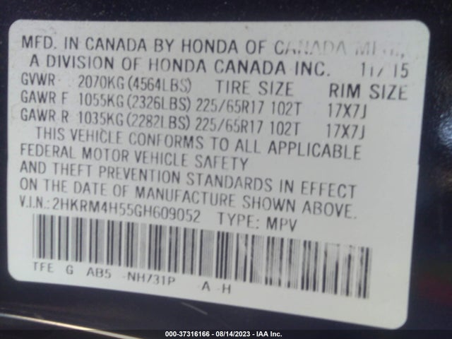Honda CR-V EX 2016 2HKRM4H55GH609052 Image 9