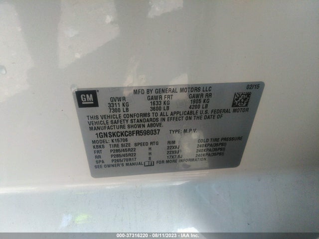 Chevrolet Tahoe Ltz 2015 1GNSKCKC8FR598037 Image 9