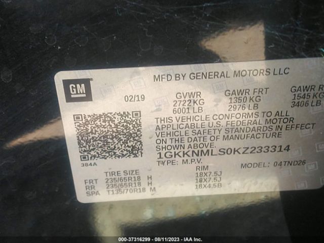 1GKKNMLS0KZ233314 GMC ACADIA SLT