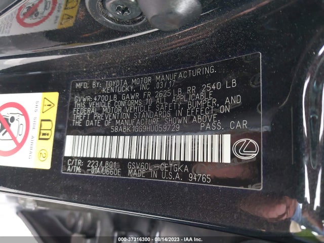 2017 Lexus ES, VIN: 58ABK1GG9HU059729