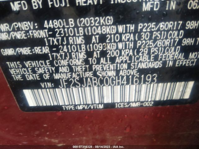 JF2SJABC0GH416193 Subaru Forester 2.5i