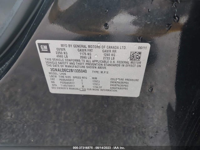 2011 CHEVROLET EQUINOX LT W/1LT VIN: 2GNALDEC2B1335040