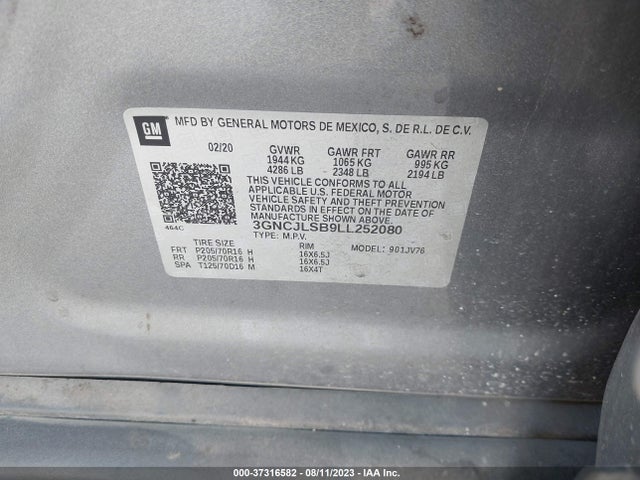 Chevrolet Trax Lt 2020 3GNCJLSB9LL252080 Image 9
