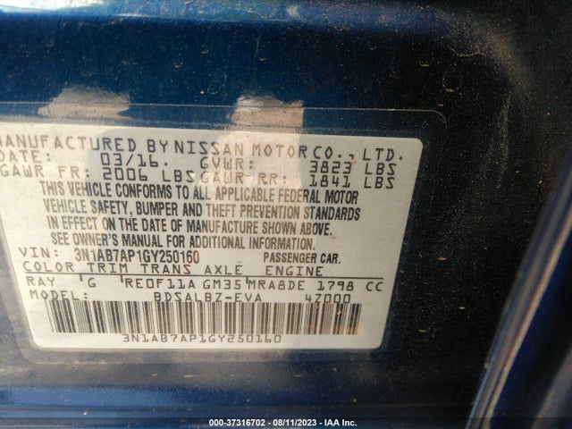 Nissan SENTRA S 2016 3N1AB7AP1GY250160 Image 11