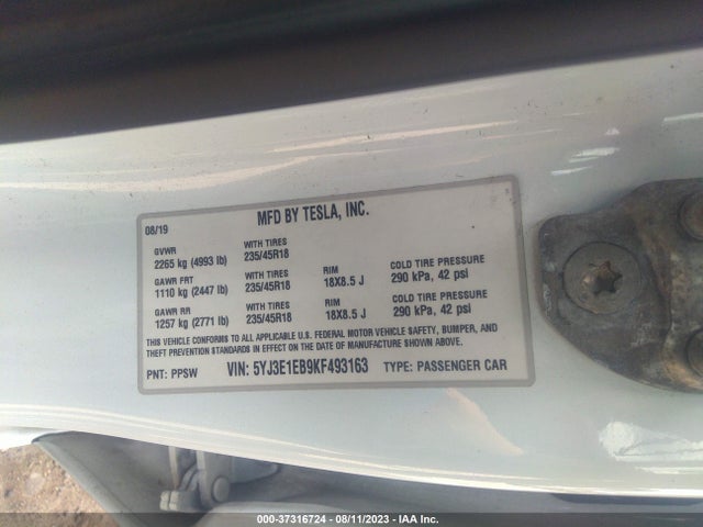 Tesla Model 3 Long Range/performance 2019 5YJ3E1EB9KF493163 Image 9