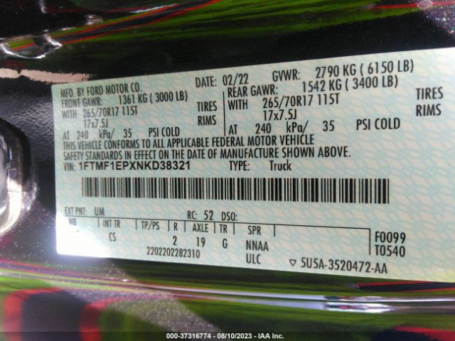 1FTMF1EPXNKD38321 Ford F-150 Xl/xlt