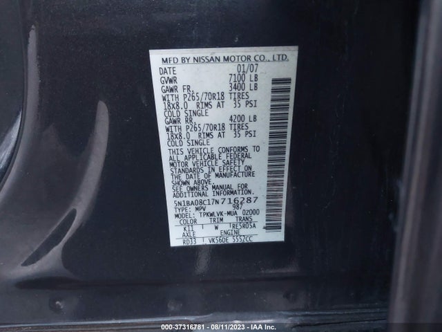 2007 NISSAN ARMADA LE VIN: 5N1BA08C17N716287